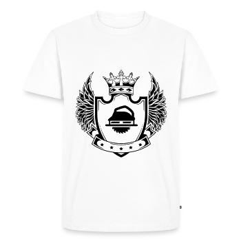 Hand circular saw symbol coat of arms - Men's Premium Organic T-Shirt - white - Front - Nico (187cm)