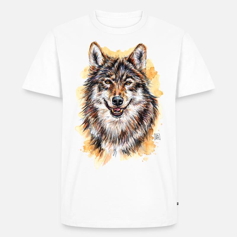 Wolf - Männer Premium Bio T-Shirt - Weiß