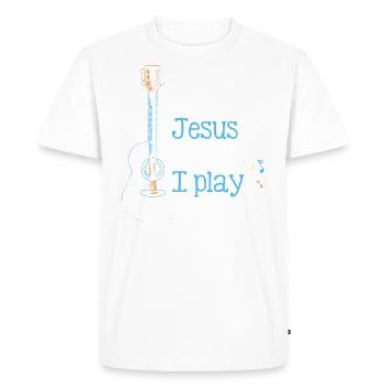 Au nom de Jésus je joue de la guitare - T-shirt Premium bio Homme - blanc - Devant - Nico (187cm)