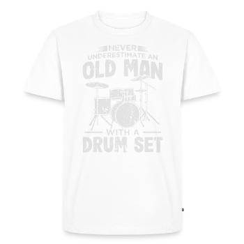 Drummer Old Man Drums Pensioner - Men's Premium Organic T-Shirt - white - Front - Nico (187cm)