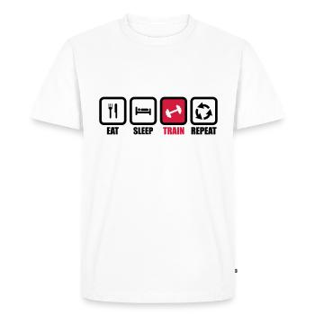eat sleep train : bodybuilding, bodybuilding, muscu - Men's Premium Organic T-Shirt - white - Front - Nico (187cm)