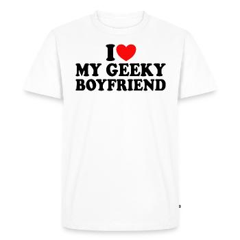 J'aime Mon Petit Ami Geek J'Adore Mon Copain Geek - T-shirt Premium bio Homme - blanc - Devant - Nico (187cm)