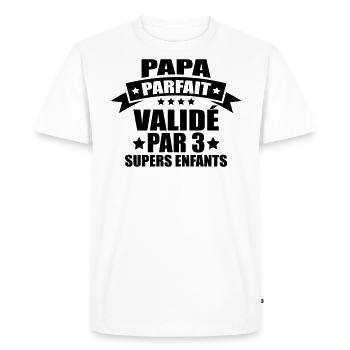 papa parfait validé par 3 supers enfants - T-shirt Premium bio Homme - blanc - Devant - Nico (187cm)