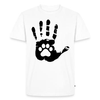 Impression à l’encre des mains humaines et de la patte du chat - T-shirt Premium bio Homme - blanc - Devant - Nico (187cm)