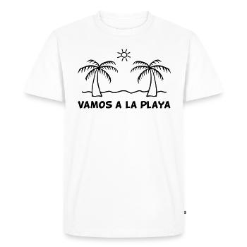 Holiday palm sun party celebrate Vamos A La Playa - Men's Premium Organic T-Shirt - white - Front - Nico (187cm)