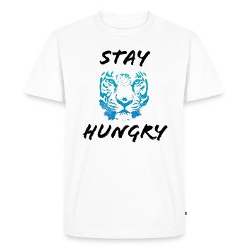 Stay Hungry black/blue - Men's Premium Organic T-Shirt - white - Front - Nico (187cm)