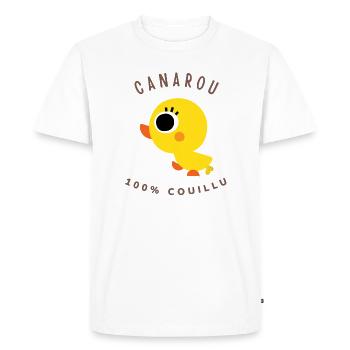 CANAROU 100% Couillu. Traduit Courageux, audacieux - T-shirt Premium bio Homme - blanc - Devant - Nico (187cm)