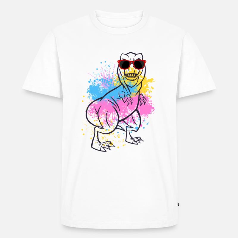 T-Rex Dinosaurier Dino Brille Bunt - Männer Premium Bio T-Shirt - Weiß