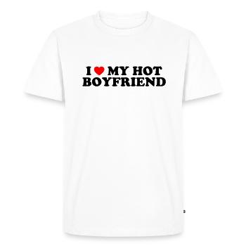 J’aime mon petit ami chaud - Ich liebe meinen freund - T-shirt Premium bio Homme - blanc - Devant - Nico (187cm)