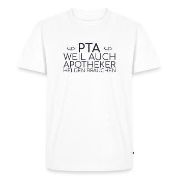 "PTA Helden | Apotheke" - Männer Premium Bio T-Shirt - Weiß - Vorne - Nico (187cm)