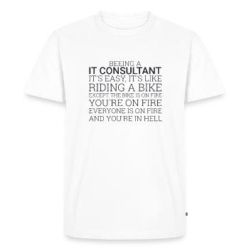 « Consultant it Bike | Consultant en TI » - T-shirt Premium bio Homme - blanc - Devant - Nico (187cm)