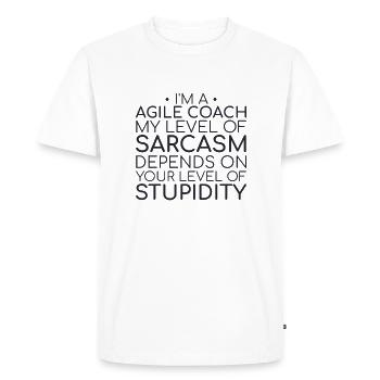 « Agile Coach Sarcasm | Agile » - T-shirt Premium bio Homme - blanc - Devant - Nico (187cm)