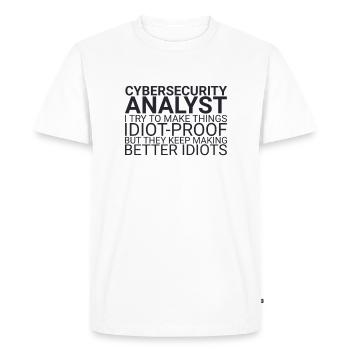 « Analyste en cybersécurité Idiot | Cybersécurité » - T-shirt Premium bio Homme - blanc - Devant - Nico (187cm)