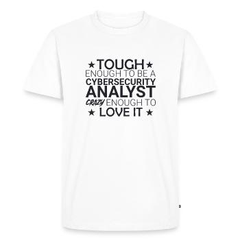 « Analyste en cybersécurité Crazy | Cybersécurité » - T-shirt Premium bio Homme - blanc - Devant - Nico (187cm)