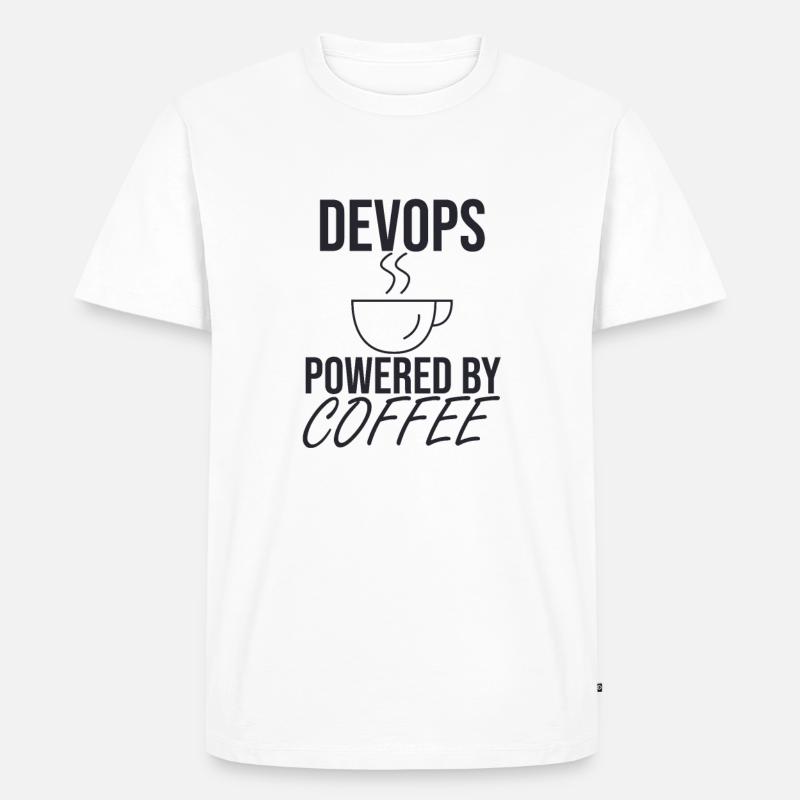 "DevOps Coffee | Softwareentwicklung" - Männer Premium Bio T-Shirt - Weiß
