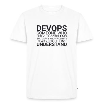 « Problème DevOps | Développement de logiciels » - T-shirt Premium bio Homme - blanc - Devant - Nico (187cm)
