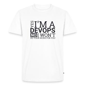 DevOps Work | Software Development" - Men's Premium Organic T-Shirt - white - Front - Nico (187cm)