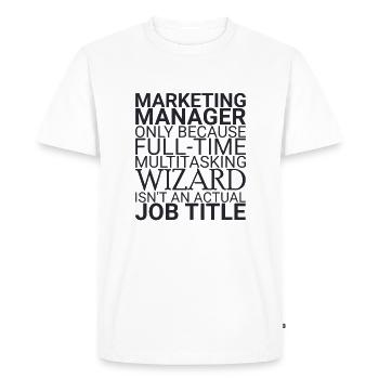 "Marketing Manager Wizard | Marketing" - Men's Premium Organic T-Shirt - white - Front - Nico (187cm)