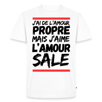 J’ai d’l’amour propre mais j’aime l’amour sale - T-shirt Premium bio Homme - blanc - Devant - Nico (187cm)