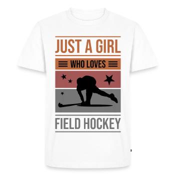 Field Hockey Just a Girl - Men's Premium Organic T-Shirt - white - Front - Nico (187cm)