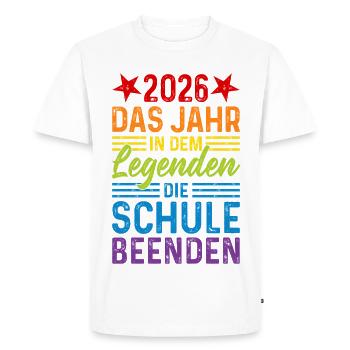2026 The Year Legends Finish School - Men's Premium Organic T-Shirt - white - Front - Nico (187cm)