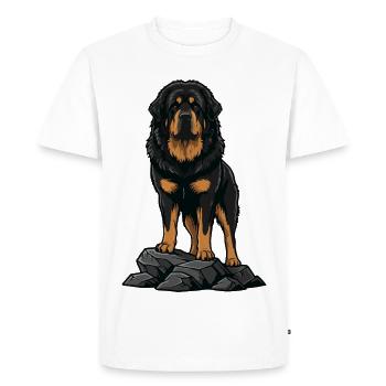 Tibetan Mastiff Dog on Rock Portrait Black Fire - Men's Premium Organic T-Shirt - white - Front - Nico (187cm)