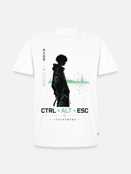 Hoodie-Silhouette im Neon-Cyberpunk - Männer Premium Bio T-Shirt - Weiß