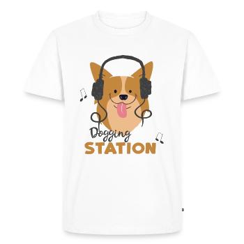Corgi Dog Dogging Station - Pods pour casque - T-shirt Premium bio Homme - blanc - Devant - Nico (187cm)
