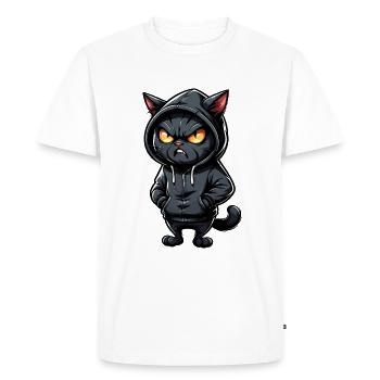 Chat noir avec capuche - T-shirt Premium bio Homme - blanc - Devant - Nico (187cm)