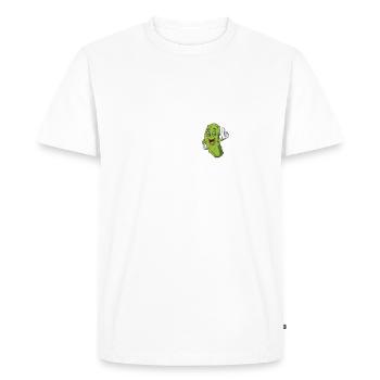 Drôle d’amoureux du concombre Jeu de mots Cucumber Hearbeat - T-shirt Premium bio Homme - blanc - Devant - Nico (187cm)