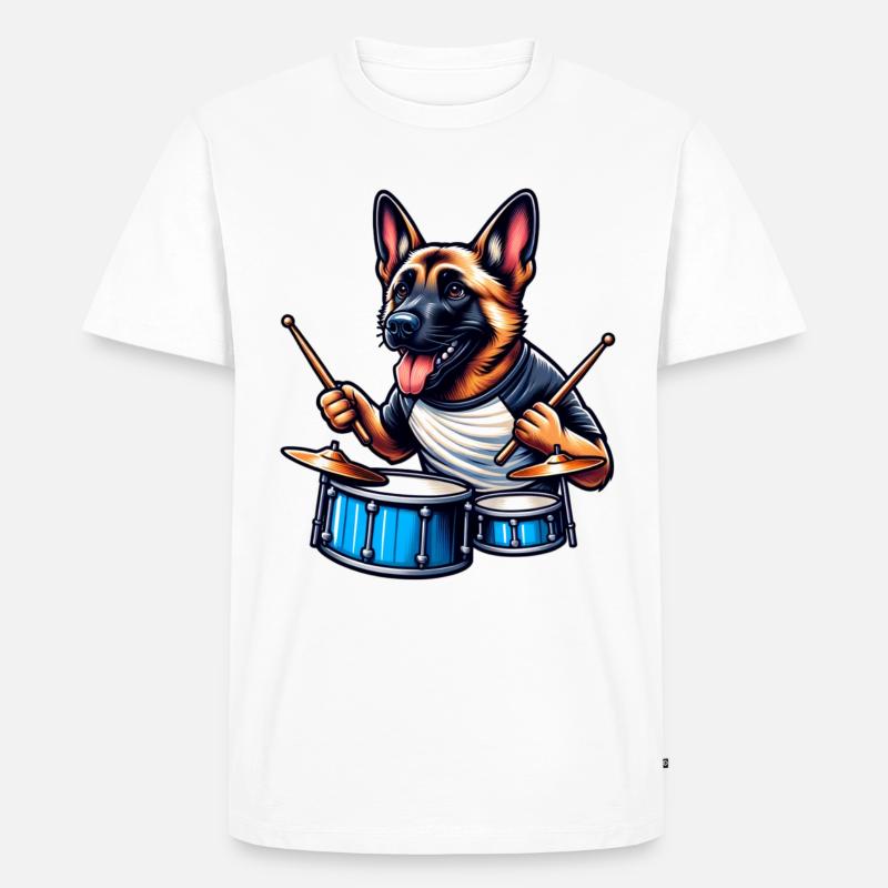 Cooler Malinois Drummer Design - Männer Premium Bio T-Shirt - Weiß