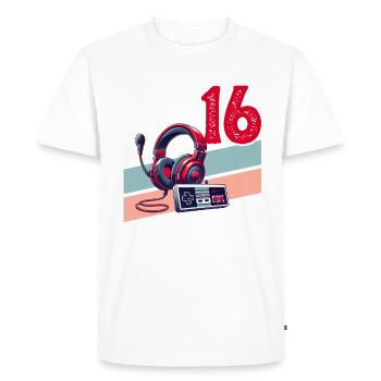 16E ANNIVERSAIRE GARÇON RETRO GAMER NIVEAU DE JEU - T-shirt Premium bio Homme - blanc - Devant - Nico (187cm)