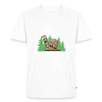Racing Snail Running Team Nous arrivons quand nous - T-shirt Premium bio Homme - blanc - Devant - Nico (187cm)