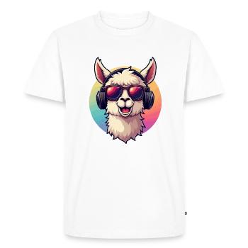 Lama Alpaga DJ Lunettes de soleil Casque Pop Art - T-shirt Premium bio Homme - blanc - Devant - Nico (187cm)