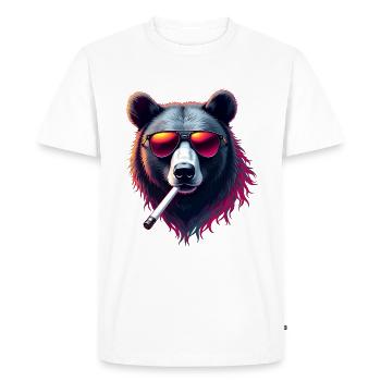 Ours avec lunettes de soleil Motif Animal Ours fumant - T-shirt Premium bio Homme - blanc - Devant - Nico (187cm)