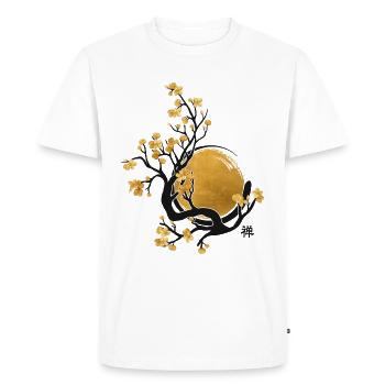 Cercle Zen Enso, Soleil d’Or et Sakura Blossom - T-shirt Premium bio Homme - blanc - Devant - Nico (187cm)