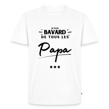 Cadeau Noel anniversaire Papa Bavard - T-shirt Premium bio Homme - blanc - Devant - Nico (187cm)