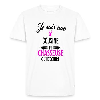 je suis chasseuse qui déchire et cousine - T-shirt Premium bio Homme - blanc - Devant - Nico (187cm)