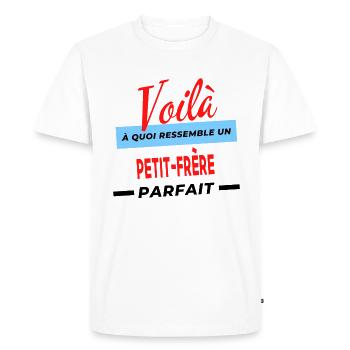 Voilà a quoi ressemble un PETIT-FRÈRE Humour - T-shirt Premium bio Homme - blanc - Devant - Nico (187cm)