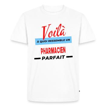 Voilà a quoi ressemble un PHARMACIEN Humour - T-shirt Premium bio Homme - blanc - Devant - Nico (187cm)