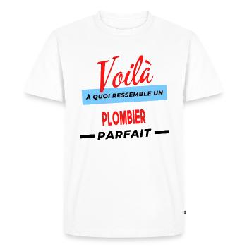 Voilà a quoi ressemble un PLOMBIER Humour - T-shirt Premium bio Homme - blanc - Devant - Nico (187cm)