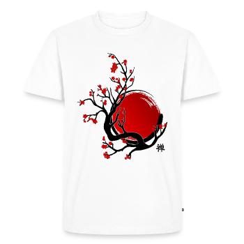 Zen Enso Circle, Sun and Red Sakura Blossom - Men's Premium Organic T-Shirt - white - Front - Nico (187cm)