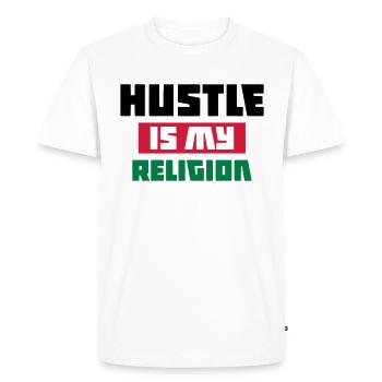 HUSTLE IS MY RELIGION - SIMPLE - Männer Premium Bio T-Shirt - Weiß - Vorne - Nico (187cm)