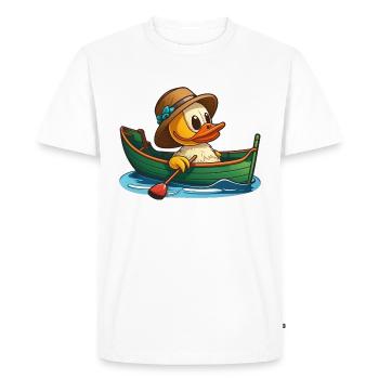 Cute duck in rowing boat with summer hat and flower - Men's Premium Organic T-Shirt - white - Front - Nico (187cm)
