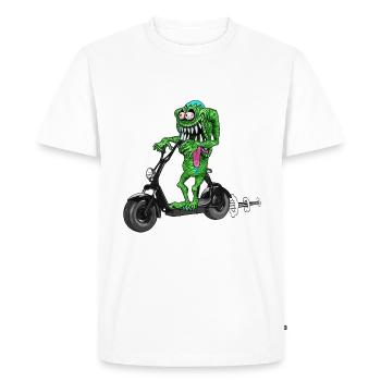 mignon drôle monstre sur Escooter - T-shirt Premium bio Homme - blanc - Devant - Nico (187cm)