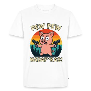 Drôle de cochon avec des armes à feu Dessin animé - T-shirt Premium bio Homme - blanc - Devant - Nico (187cm)