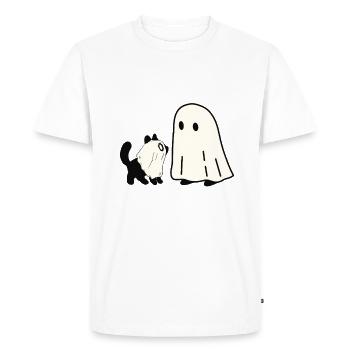 Fantôme et chat dans le style d’Halloween - T-shirt Premium bio Homme - blanc - Devant - Nico (187cm)