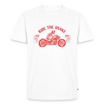 MOTO SQUELETTE MOTO FETE DES PERES RIDE THE SNAKE - T-shirt Premium bio Homme - blanc - Devant - Nico (187cm)