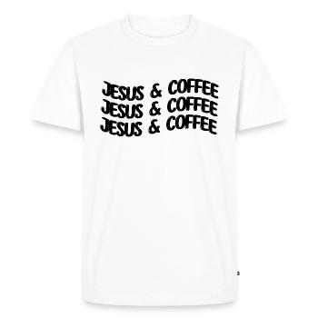 Jésus et le café - T-shirt Premium bio Homme - blanc - Devant - Nico (187cm)