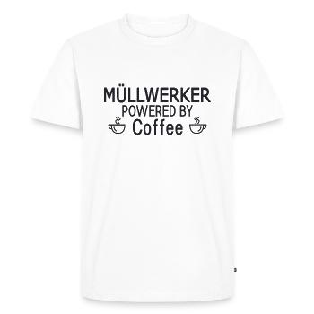 Müllwerker Powered By Coffee - Men's Premium Organic T-Shirt - white - Front - Nico (187cm)